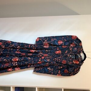 Ulla Johnson Navy Dress with Red and Orange Floral Pattern